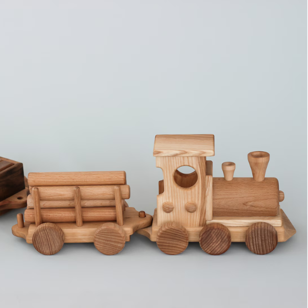 DKwoodentoysUA | 車車木玩-四節蒸汽火車
