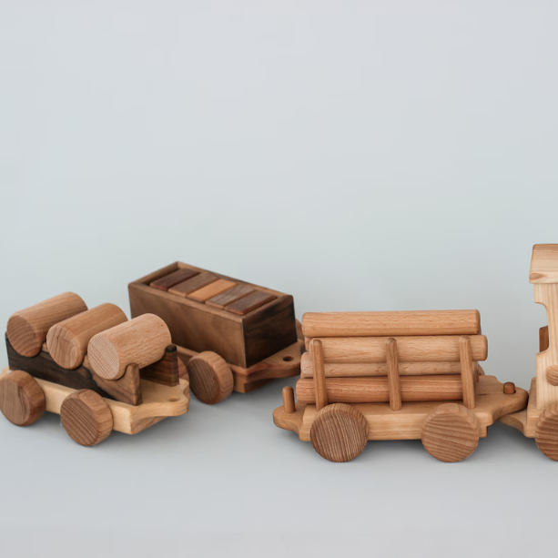DKwoodentoysUA | 車車木玩-四節蒸汽火車