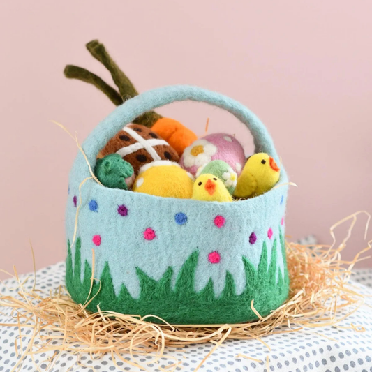 Tara Treasure | 羊毛氈手工玩具－藍色彩點提籃