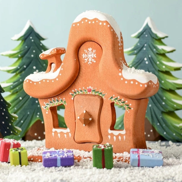 Bumbu Toys | 羅馬尼亞場景與動物木玩- 雪景中的薑餅屋