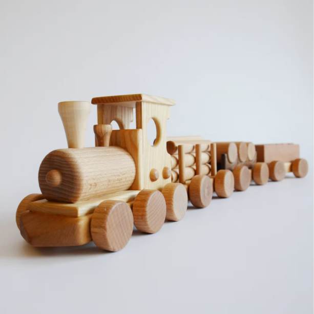 DKwoodentoysUA | 車車木玩-四節蒸汽火車